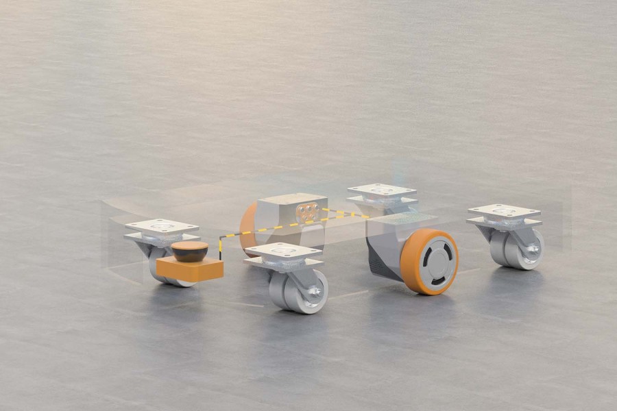 Cobot mot zwei SWD 150 Radern und einem Sicherheitsscanner